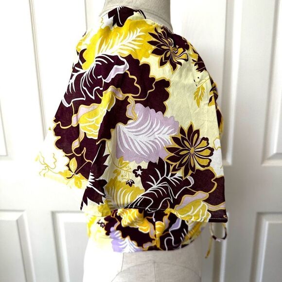 Maeve Anthropologie cinched yellow floral flutter  sleeve tie top - Picture 5 of 12